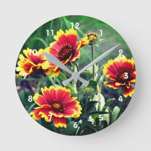 Horloge Ronde Fleur Gaillardia Rouge Et Jaune
