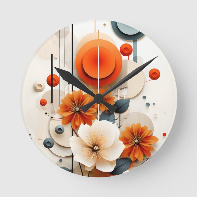 Horloge Ronde Fleur géométrique abstraite (Recto)