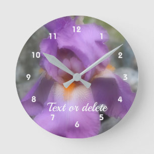 Horloge Ronde Fleur Iris Lavande Portée Personnalisée