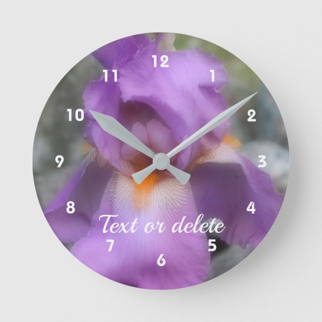Horloge Ronde Fleur Iris Lavande Portée Personnalisée (Recto)