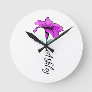 Horloge Ronde Fleur Lit Rose Personnalisée