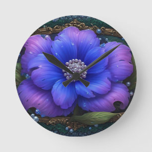Horloge Ronde Fleur Luxueuse Avec Cadre Orné