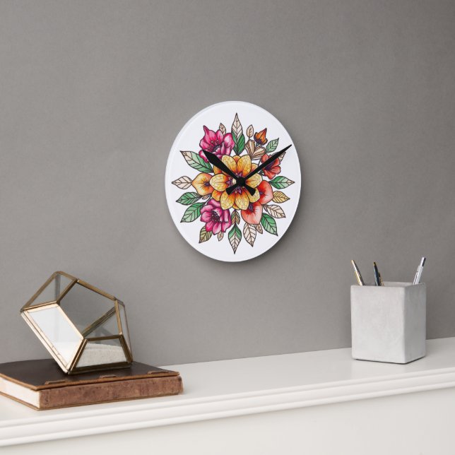 Horloge Ronde Fleur multicolore (Bureau)