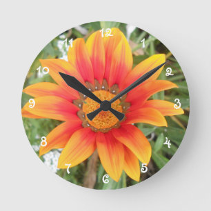 Horloge Ronde Fleur Orange Simple