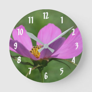 Horloge Ronde Fleur rose Cosmos vers le haut