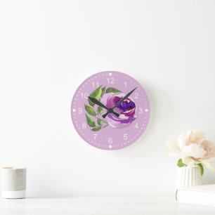 Horloge Ronde Fleur rose d'aquarelle florale pourpre en pastel