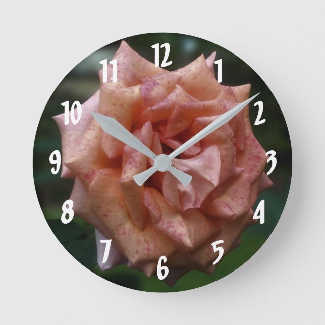 Horloge Ronde Fleur Rose de pêche en mosaïque (Recto)