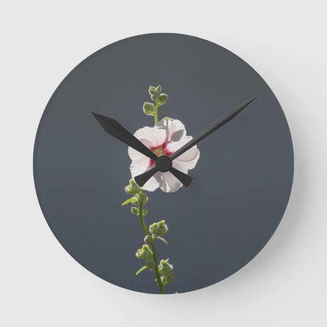 Horloge Ronde Fleur rose feuilles vert pâle sur gris foncé (Recto)