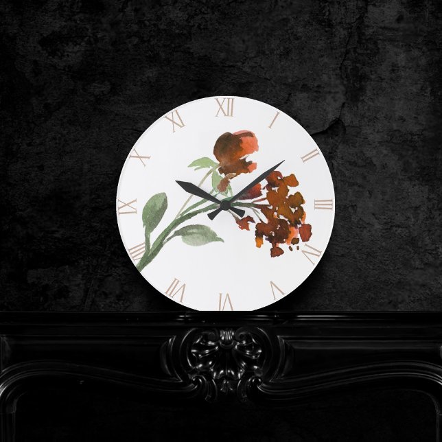 Horloge Ronde Fleur sauvage | Terre cuite Orange Fleurs Bohème (Créateur téléchargé)