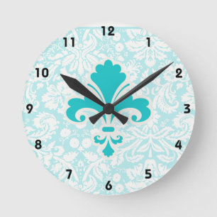 Horloge Ronde Fleur turquoise de lis