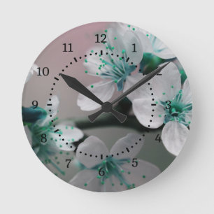 Horloge Ronde Fleur Turquoise rustique contemporaine