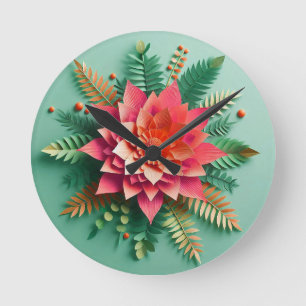 Horloge Ronde Fleurs 3d colorées