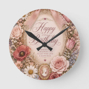 Horloge Ronde Fleurs à ruban personnalisées pour anniversaire ro
