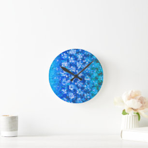 Horloge Ronde Fleurs Abstraites d'aquarelle bleu moderne