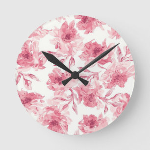 Horloge Ronde Fleurs aériennes aquarelles rose saumon