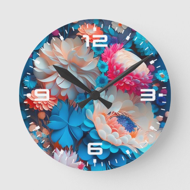 Horloge Ronde Fleurs bleues Arrière - plan-1 (Recto)