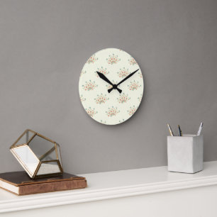 Horloge Ronde Fleurs Bleues, Fleurs Rouges, Motif De Fleurs