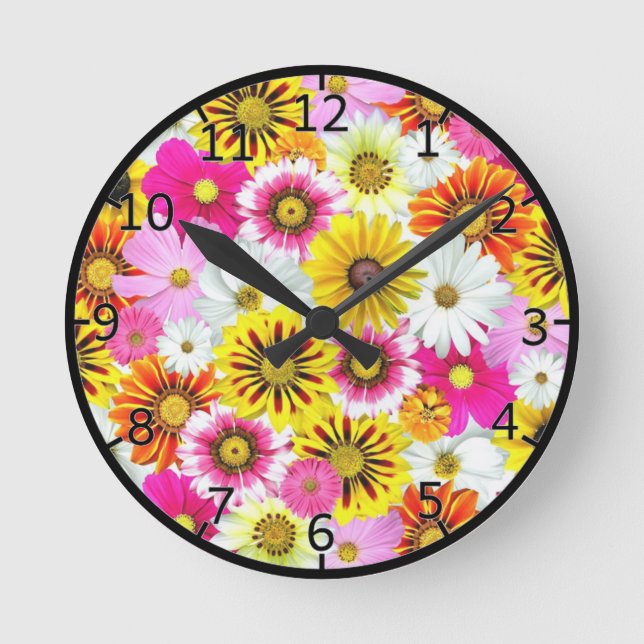 Horloge Ronde Fleurs colorées Art (Recto)