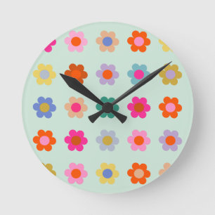 Horloge Ronde Fleurs colorées Vintage Floral