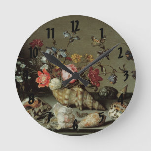 Horloge Ronde Fleurs, coquilles et insectes Balthasar van der As