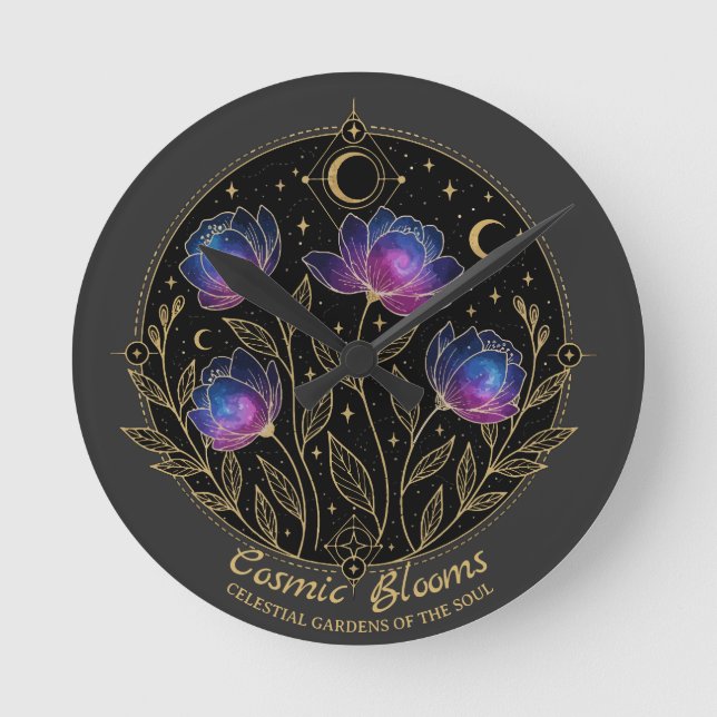 Horloge Ronde Fleurs cosmiques – Fleurs de mandala floral célest (Recto)