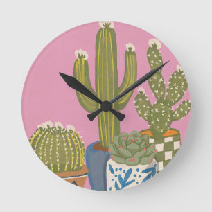 Horloge Ronde Fleurs de cactus rose