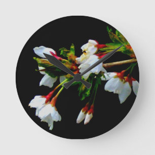 Horloge Ronde Fleurs de cerisier minimalistes noir et blanc