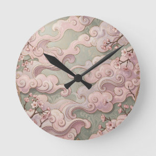 Horloge Ronde Fleurs de cerisier roses élégantes Art nouveau spi