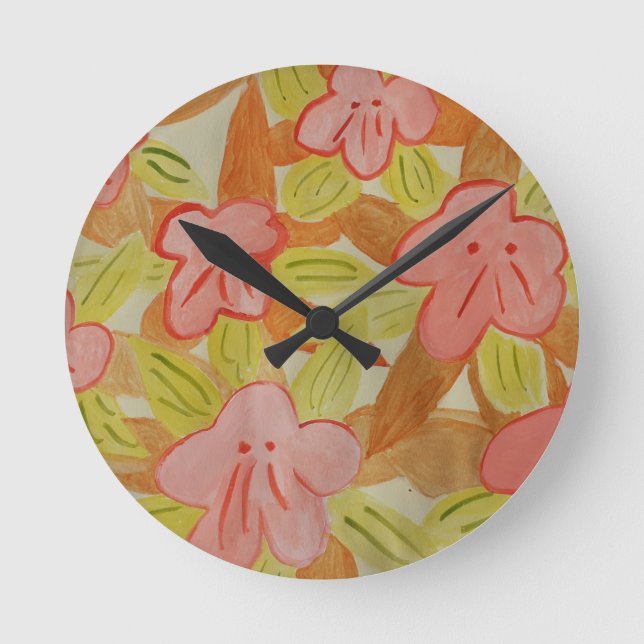 Horloge Ronde Fleurs de couleur automne (Recto)