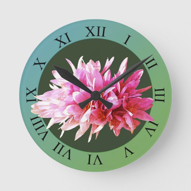 Horloge Ronde Fleurs de Crocus roses en fleurs (Recto)