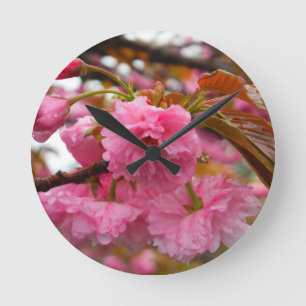 Horloge Ronde Fleurs de fleurs de cerisier rose chaud