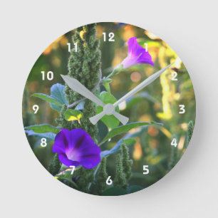 Horloge Ronde Fleurs de gloire violet sauvage du matin