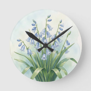 Horloge Ronde Fleurs de Jacinthe Botanique Aquarelle