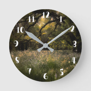 Horloge Ronde Fleurs de la Forêt Enchantée Florale Romantique Ru