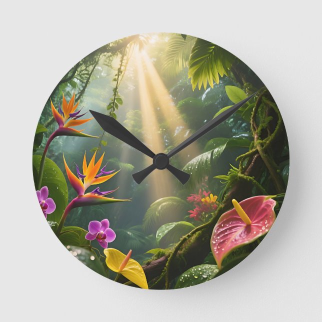 Horloge Ronde Fleurs de la jungle tropicale (Recto)