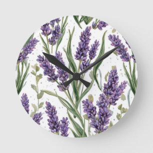 Horloge Ronde Fleurs de Lavande Violette Aquarelle Botanique