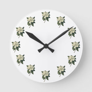 Horloge Ronde Fleurs de magnolia blanc fleuri vintage