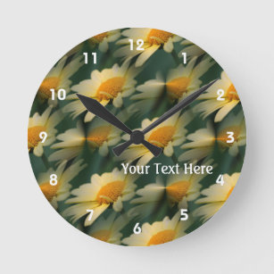 Horloge Ronde Fleurs de marguerite jaune doux