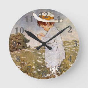Horloge Ronde Fleurs de marguerites de cueillette d'enfants anti