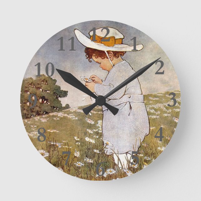 Horloge Ronde Fleurs de marguerites de cueillette d'enfants anti (Recto)