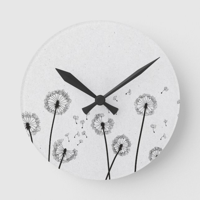 Horloge Ronde Fleurs de pissenlits Pappus Spores Gris (Recto)