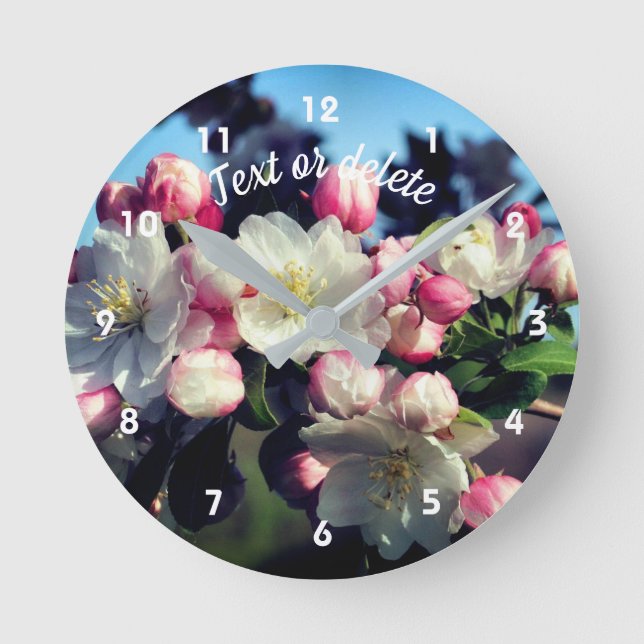 Horloge Ronde Fleurs de pomme de printemps personnalisées (Recto)
