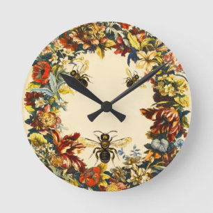 HORLOGE RONDE FLEURS DE PRINTEMPS HONEY BEE / MAINTIEN DE L'OEUV