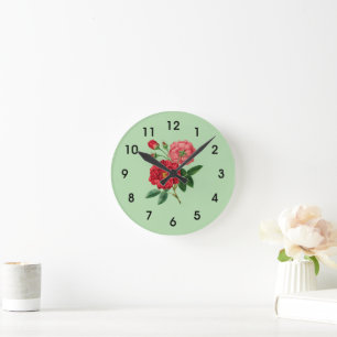 Horloge Ronde Fleurs de rose rouge
