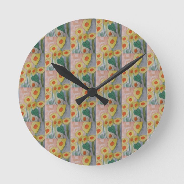 Horloge Ronde Fleurs de soleil Abstraites (Recto)