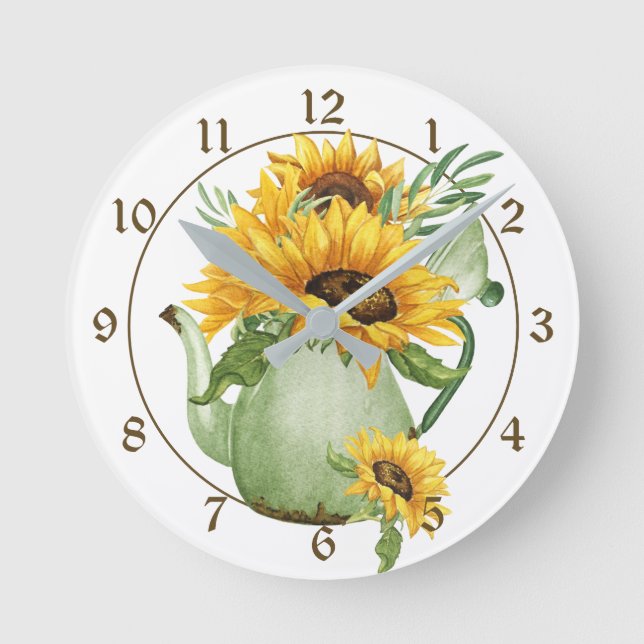 Horloge Ronde Fleurs de soleil dans la ferme Pitcher Pot Café (Recto)