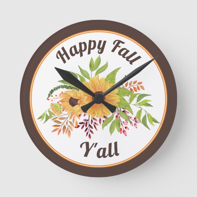 Horloge Ronde Fleurs de soleil et baies d'aquarelle Bonne chute  (Recto)