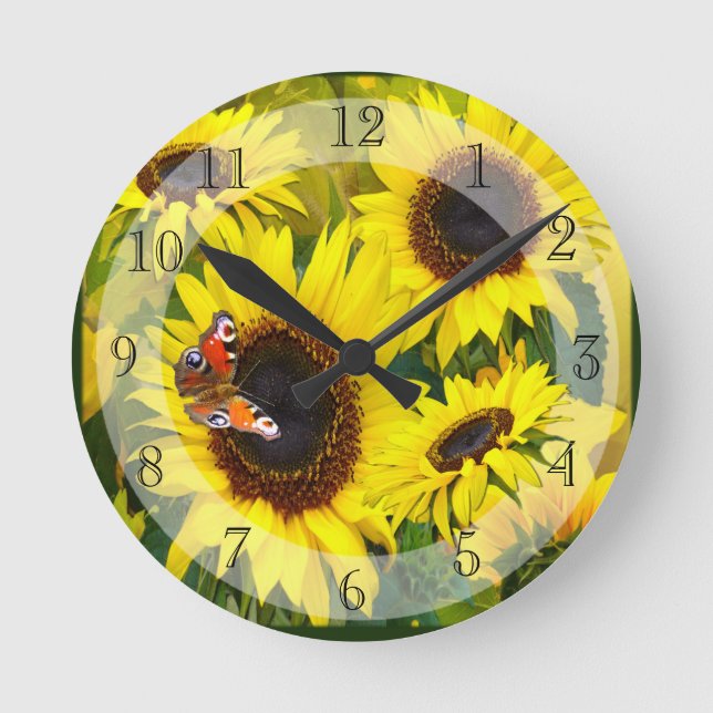 Horloge Ronde Fleurs de soleil et papillon (Recto)