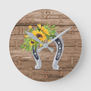 Horloge Ronde Fleurs de soleil rustiques Horseshoe Charme Southe