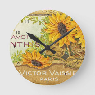 Horloge Ronde Fleurs de soleil vintages